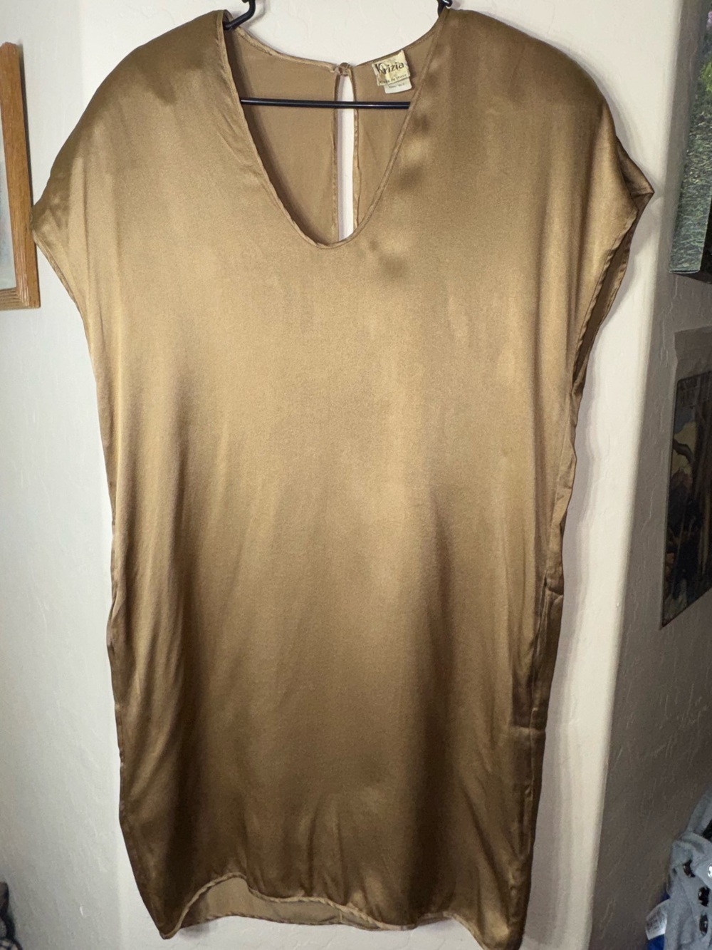 Krizia Vintage 100% Silk Bronze Brown Tunic Shift Dress IT 38 US 2 Pockets